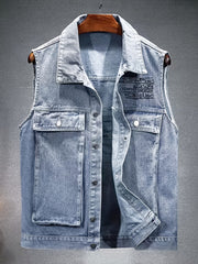 Men's Stylish Light Denim Vest With Pockets