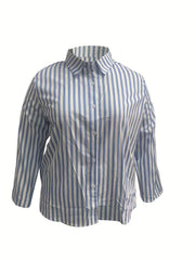Stripe Print Button Up Long Sleeve Blouse