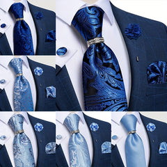 Paisley Necktie Silver Silk Tie Set For Men
