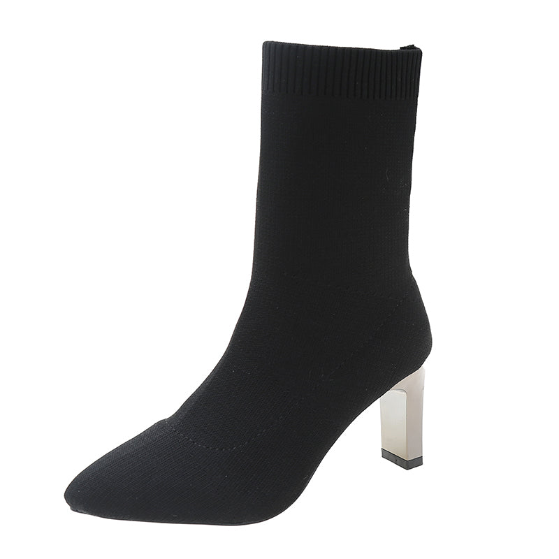 Greek Pattern Point Toe Sock Boots