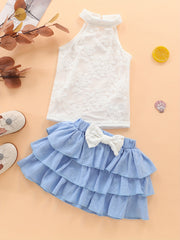 2pcs Baby Girls Lace Halter Top & Bowknot Skirt Set