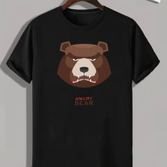 Angry Bear Pattern Print Men's Comfy Sports T-shirt Graphic Tee