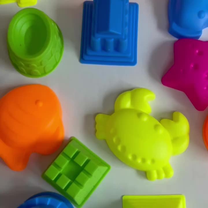 Colorful Beach Toy Set with Sand Molds and Animal Shapes