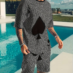 Men's 2 Piece Spade Pattern T-shirt & Shorts Set for Summer