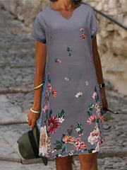 Floral Print Plus Size Notched Neck Short Sleeve Dress