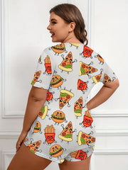 Cartoon Pizza & Burger Print Pajama Romper