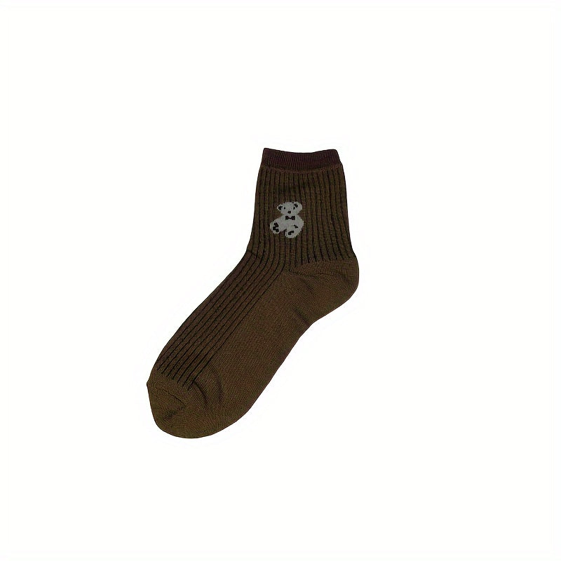 5 Pairs Bear Embroidery Ankle Socks for Summer Sports