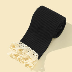 Baby Girls Knit Pantyhose with Lace Trim for Autumn/Spring