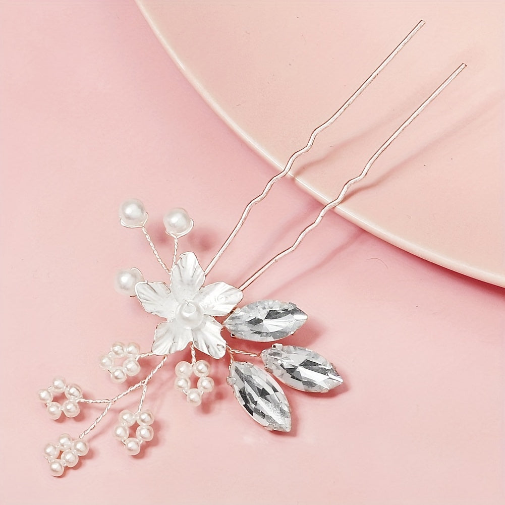 Crystal Faux Pearl U-shaped Hairpin Bride Head Jewelry