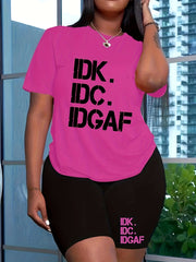 Women's Plus Cross Letter Print Tee & Tie Dye Shorts Set