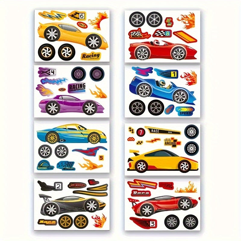 8pcs Racing Stickers Cartoon Car Self-adhesive Puzzle Party Stickers