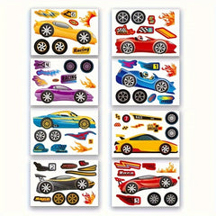 8pcs Racing Stickers Cartoon Car Self-adhesive Puzzle Party Stickers