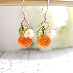 Glass Orange Drop Fruit Earrings for Summer Vacation