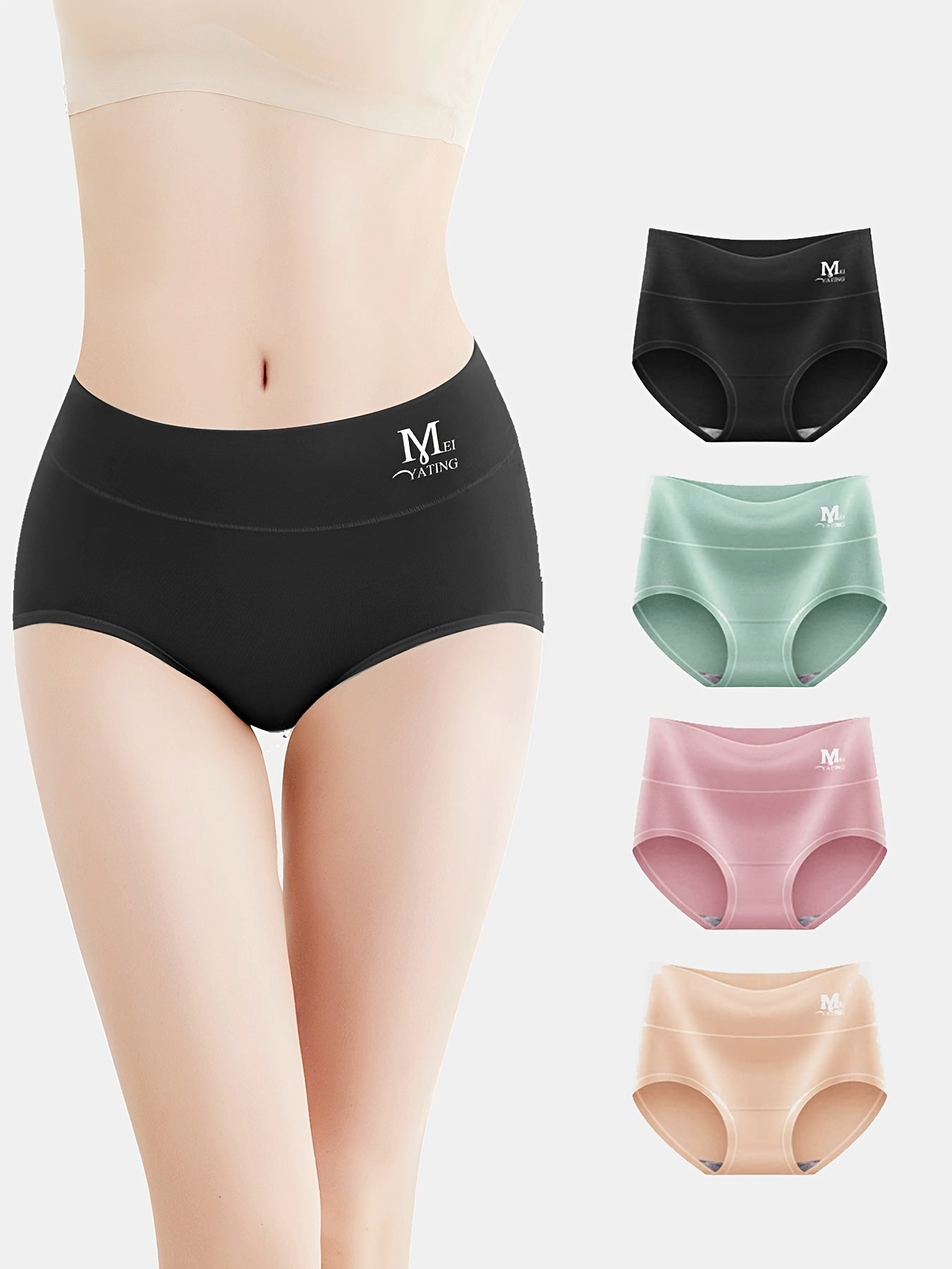 4pcs High Waisted Cotton Panties Stretch Ladies Briefs