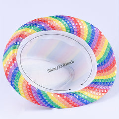 Rainbow Striped Fedora Cap Gay Pride Sequins Bright Party Cap Jazz Top Hats