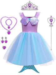 Girls Mermaid Princess Dress Fishtail Birthday Gift Costume Party Set