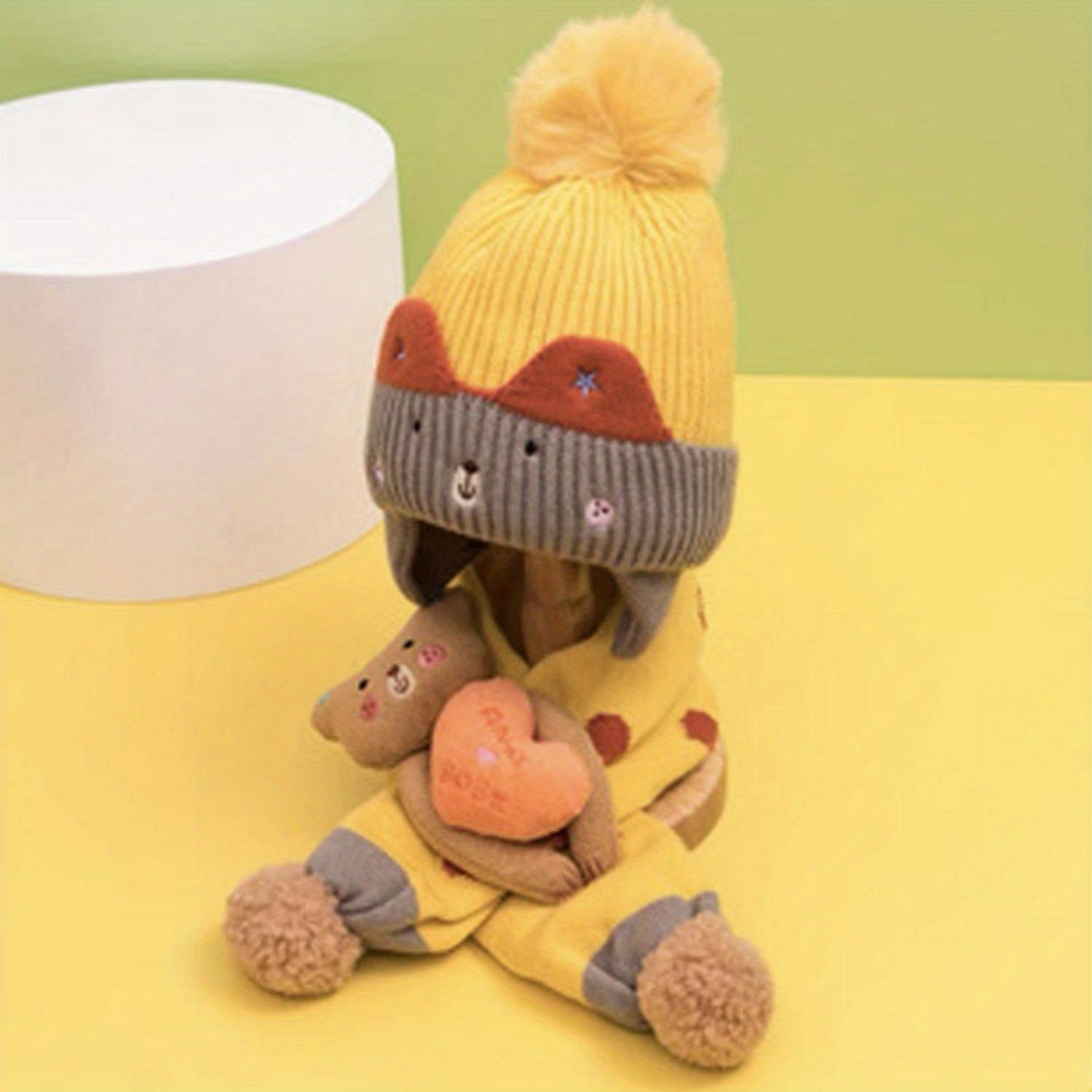 Kids Winter Cartoon Girls Beanie Pullover Hat And Scarf For Winter