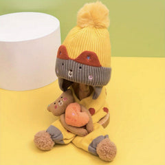 Kids Winter Cartoon Girls Beanie Pullover Hat And Scarf For Winter