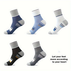 5 Pairs Men's Athletic Quarter Socks, Soft Breathable Socks