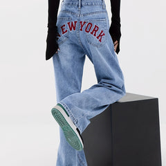 Y2K Style Letter Embroidered Baggy Denim Jeans