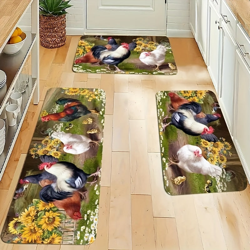 Rustic Rooster Kitchen Rug Soft Anti Fatigue Comfortable Mat