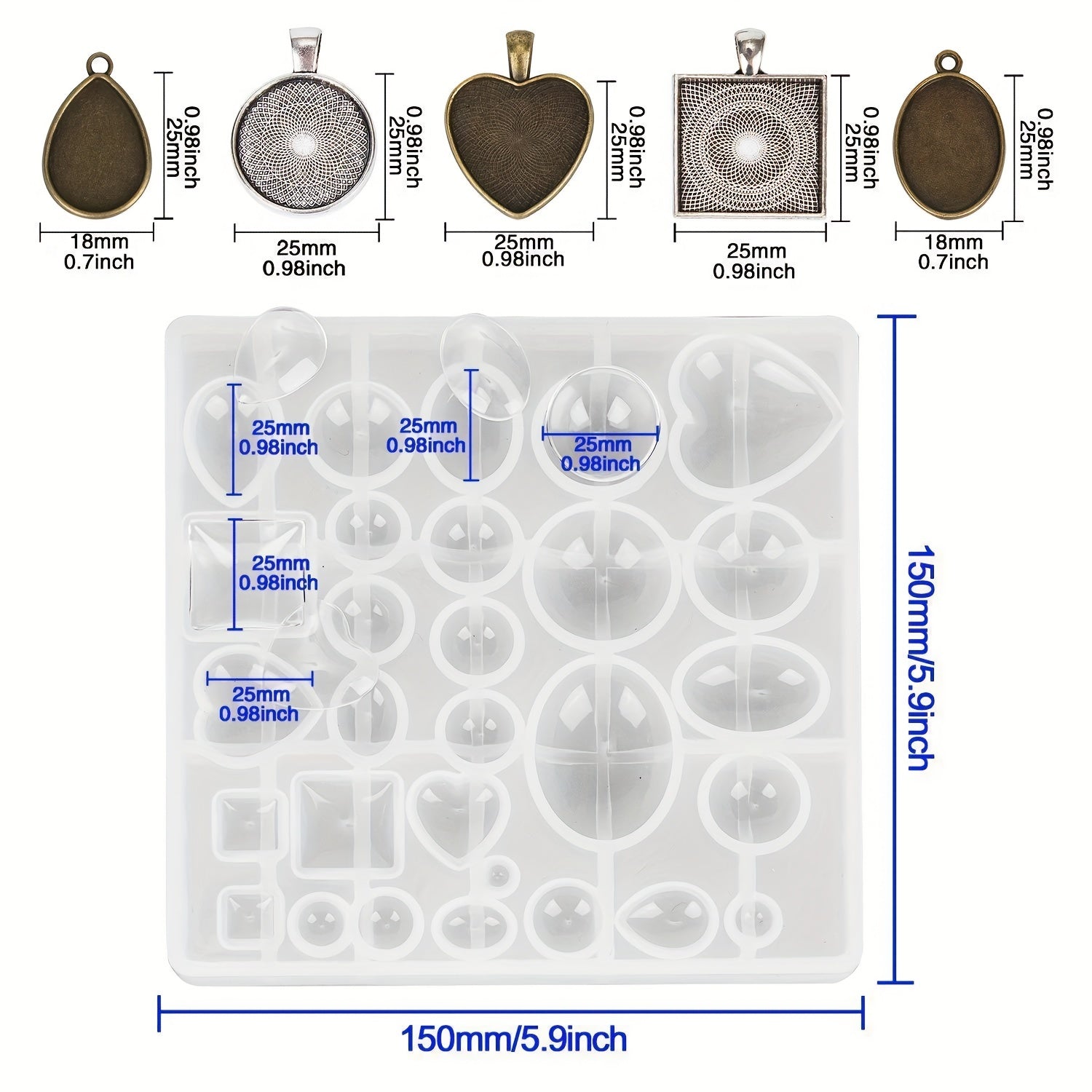 31pcs Time Gemstone Shape DIY Pendant Silicone Mold Set For Jewelry Making