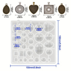 31pcs Time Gemstone Shape DIY Pendant Silicone Mold Set For Jewelry Making