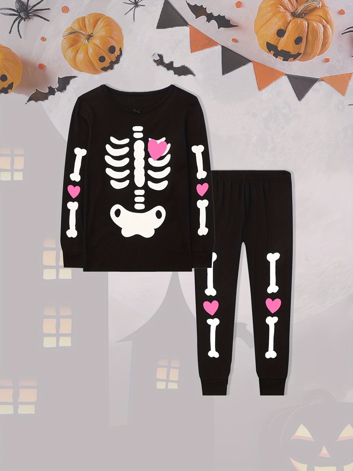 Halloween Toddler Girls Luminous Skull Loungewear Set
