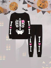 Halloween Toddler Girls Luminous Skull Loungewear Set