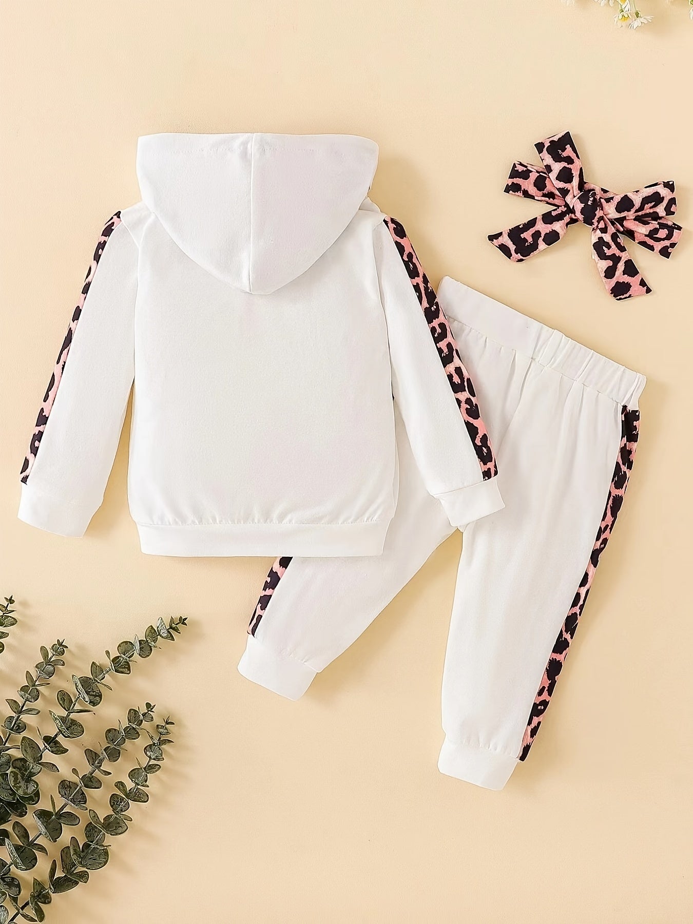 Leopard Print Hooded Top Pants Set Baby Clothes