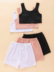 3 Sets Solid Activewear Girls Comfy Sportswear For Outdoor Sports