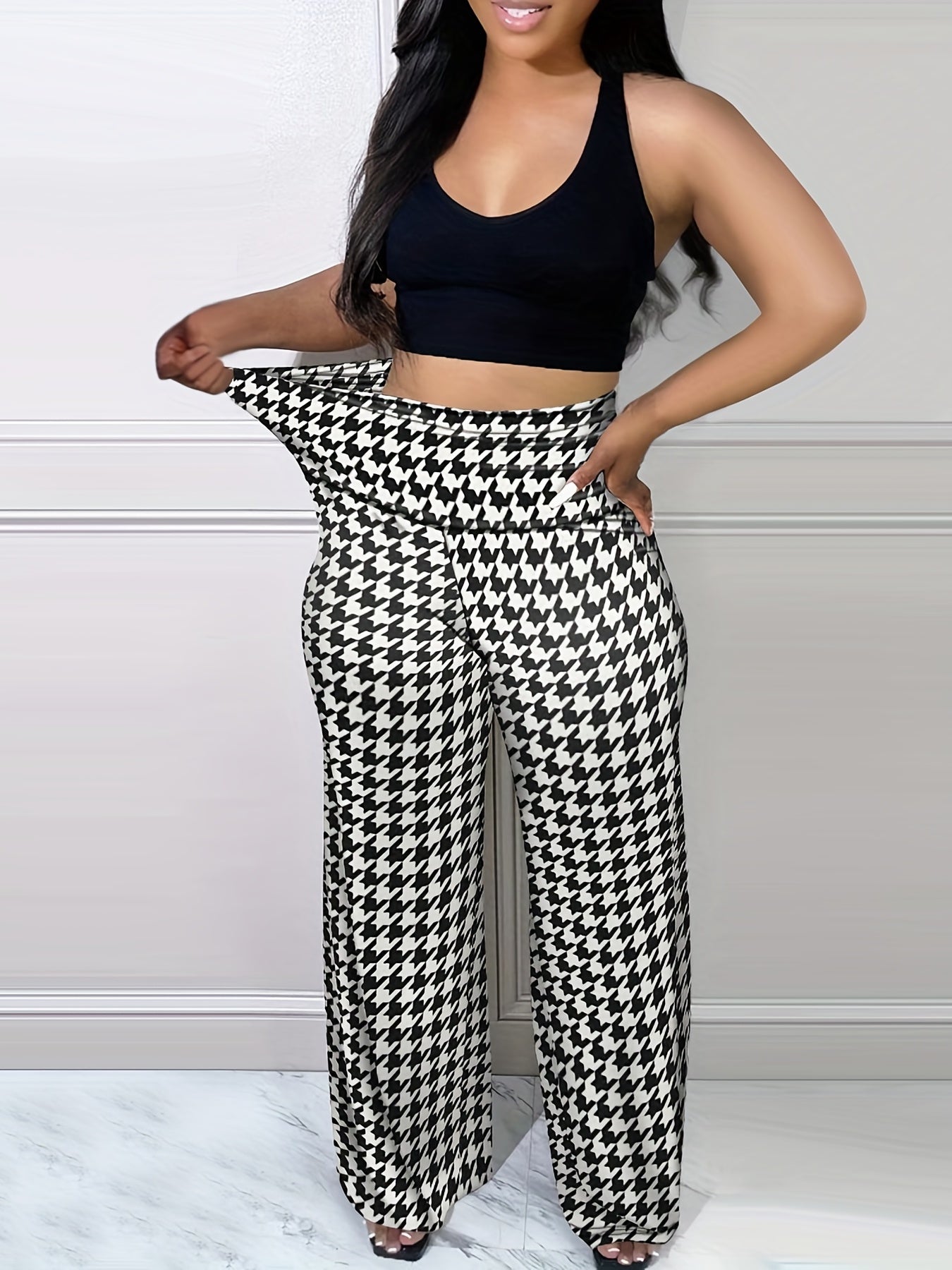Women's Houndstooth Wide Leg Pants