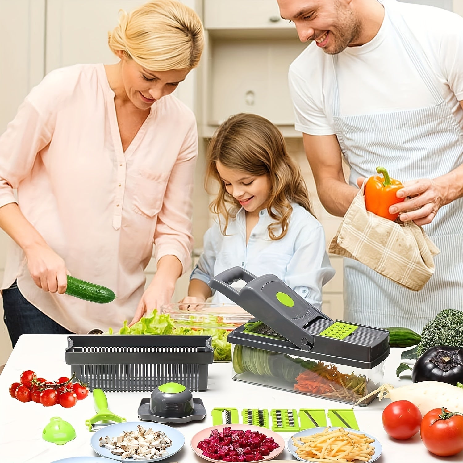 16in1 Vegetable Chopper Fruit Slicer Manual Food Grater Cutter Container