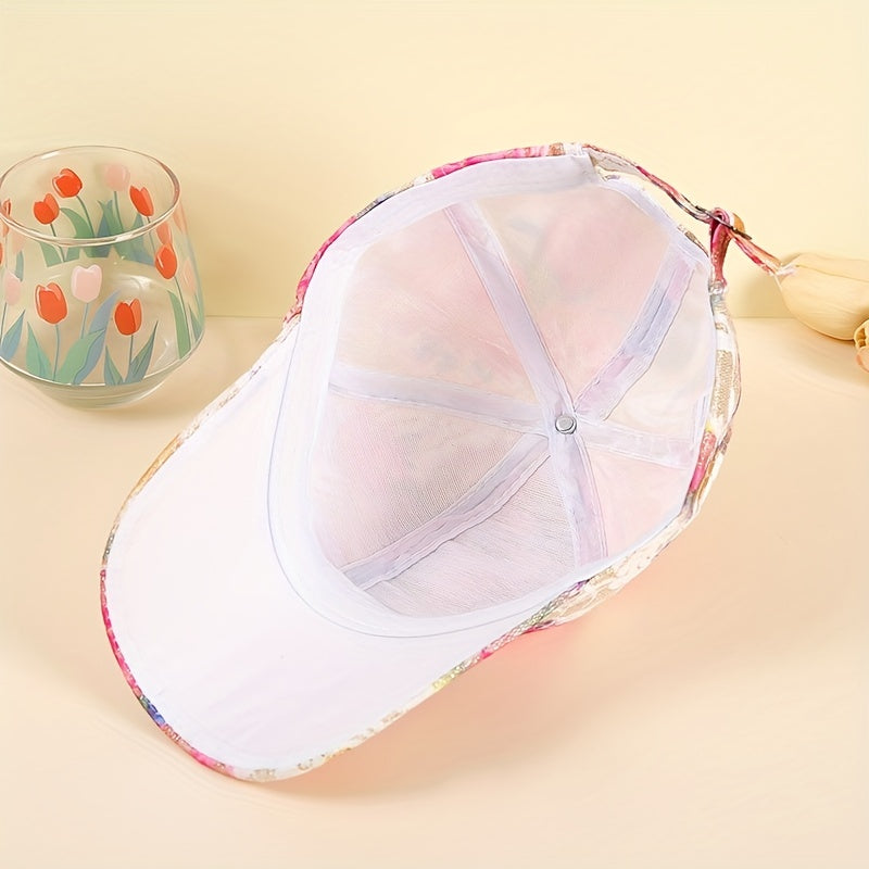 Pink Glitter Flower Baseball Cap Embroidered Sun Hat Adjustable Dad Hat Women