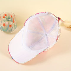 Pink Glitter Flower Baseball Cap Embroidered Sun Hat Adjustable Dad Hat Women
