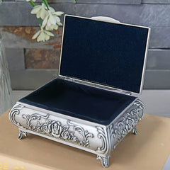 Vintage Embossed Rose Jewelry Box Antique Rectangle Rose Flower Engraving Box