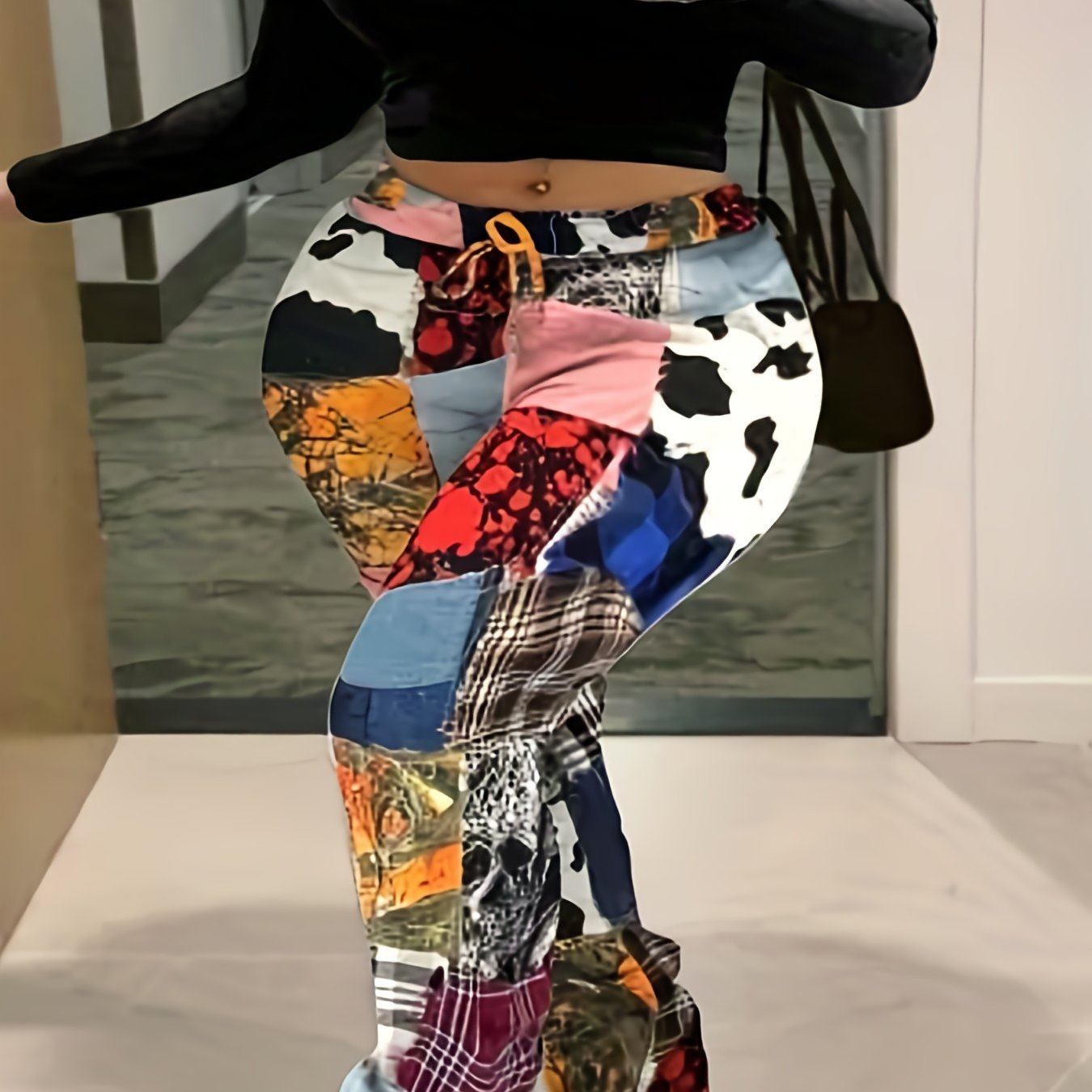 Colorblock Graphic Print Drawstring Pants