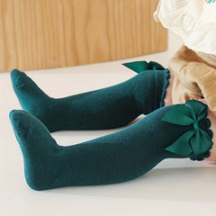 Baby Girls Big Bow Princess Knee Socks Lace Stockings