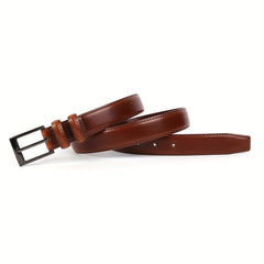 Dark Brown Leather Men's Belt with Pin Buckle