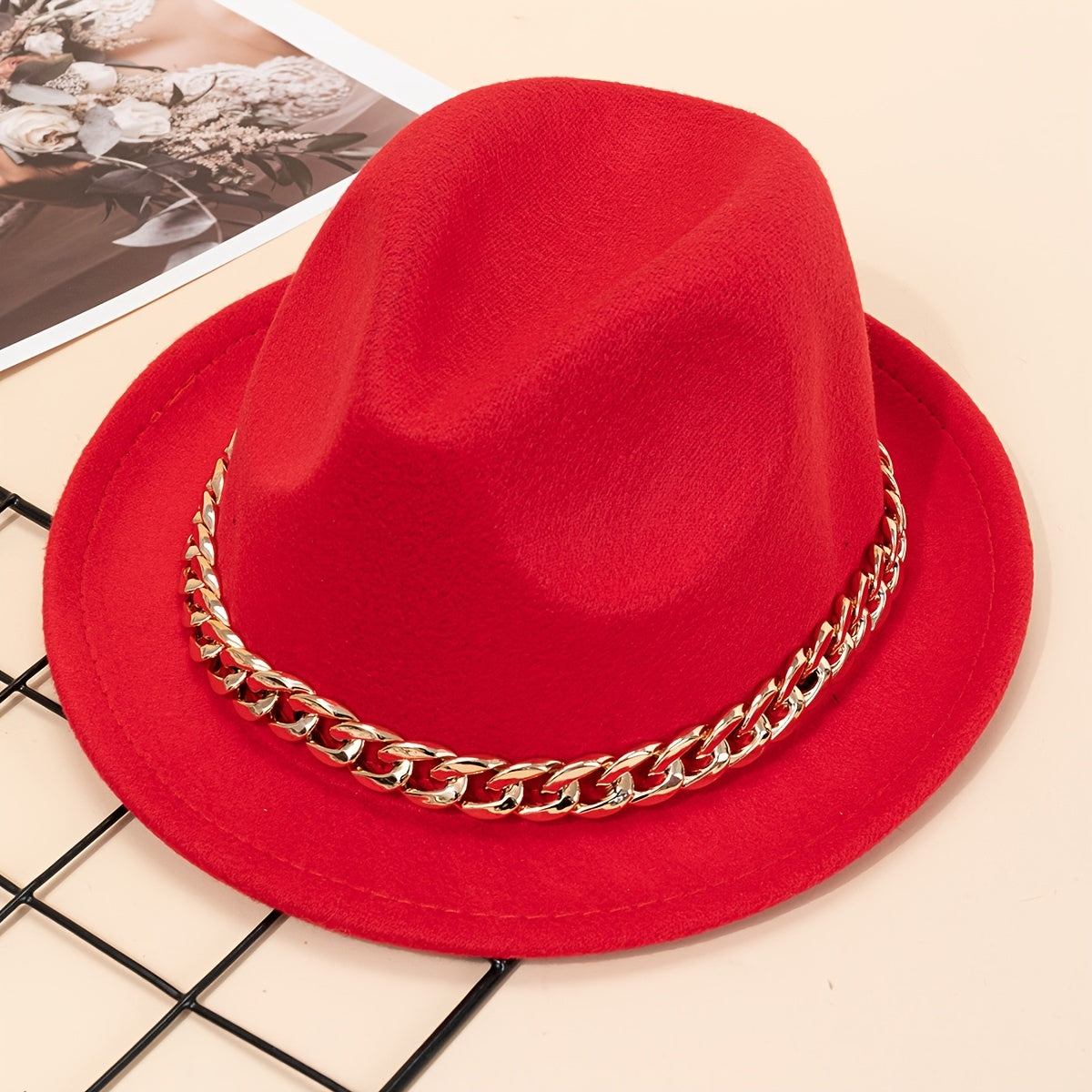 Acrylic Chain Woolen Jazz Top Hat for Gentleman Wedding Jazz Party Dress Cap