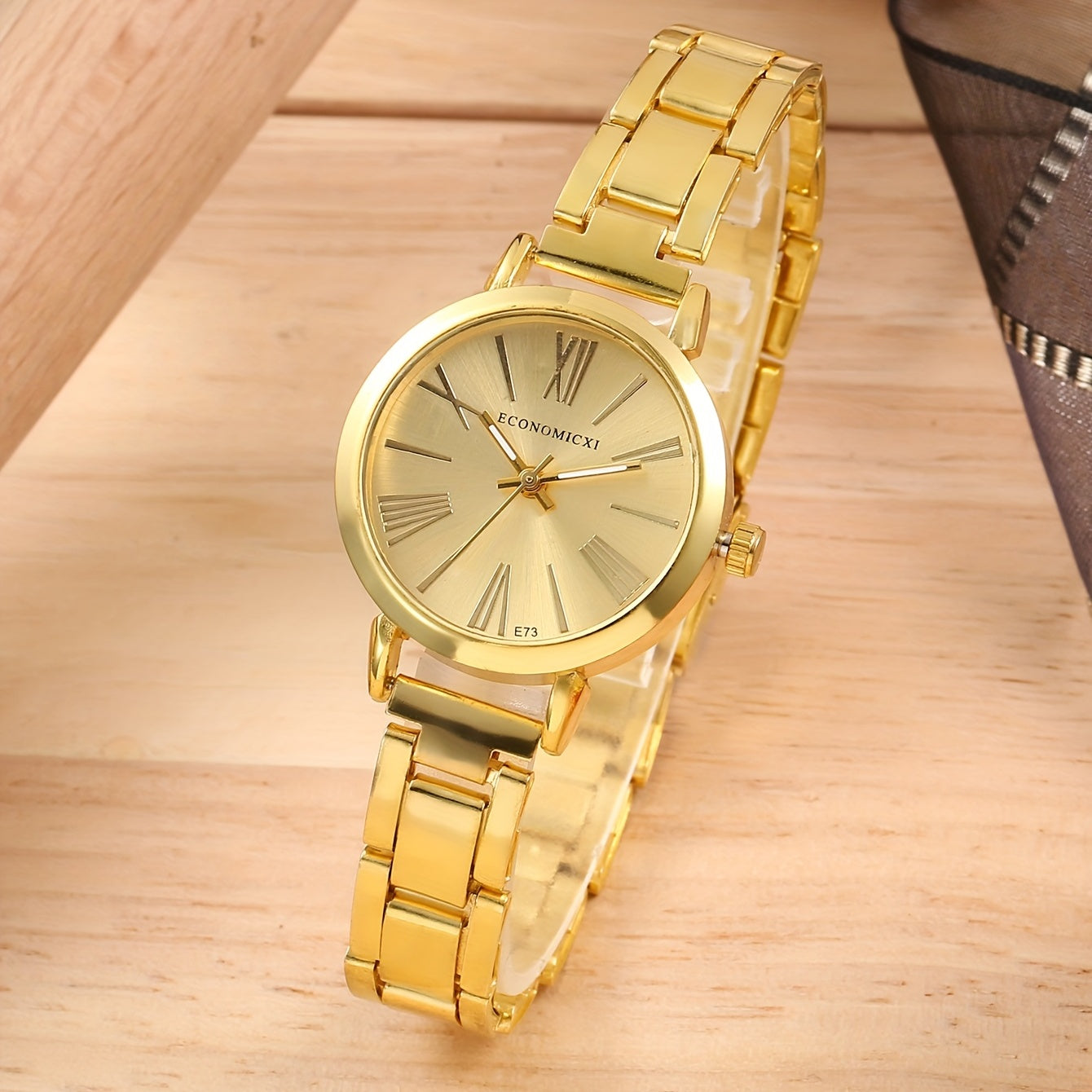 6pcs Roman Golden Steel Band Quartz Watch Set