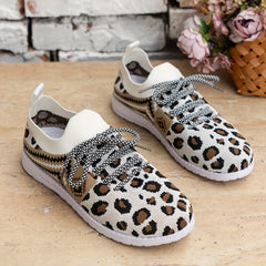 Leopard & Argyle Print Women's Walking Shoes Lightweight Mesh Sneakers