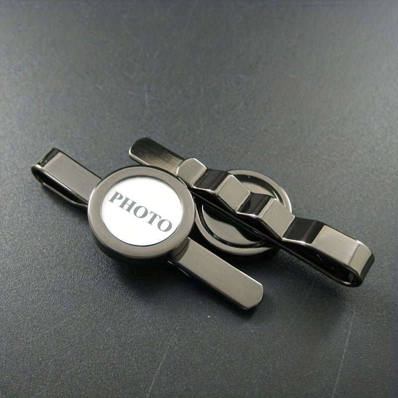 2pcs Copper Plated Gun Round Glass DIY Can Hold Photos Photo Tie Clip For Men