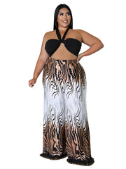 Knot Front Graphic Strapless Top & Pants Set