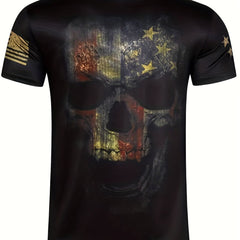 Men's American Flag & Skull Print T-Shirt Short Sleeve Crew Neck Tee