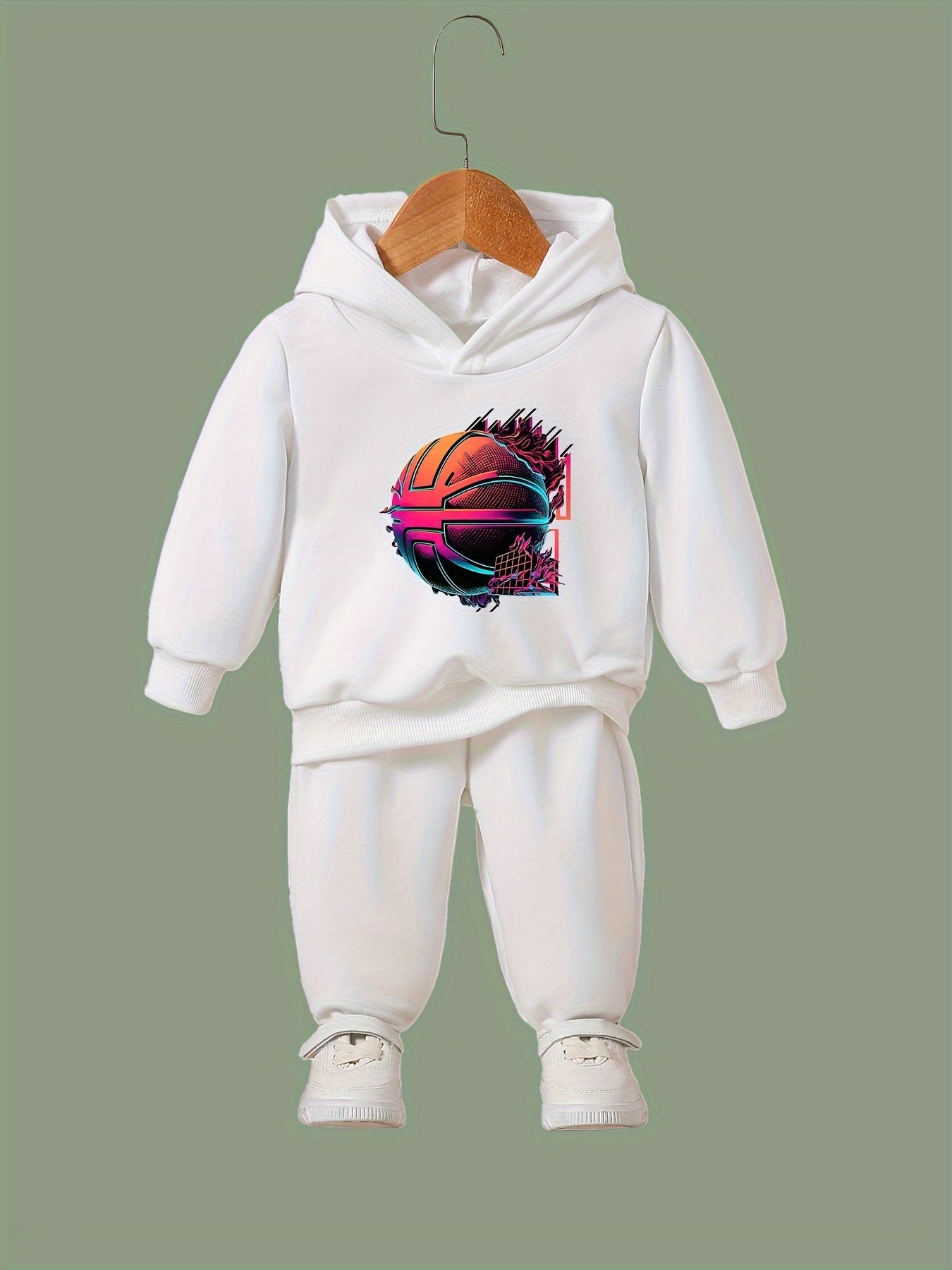 2pcs Basketball Print Outfits Girls Hoodies Jogger Pants Set For Girls Sports