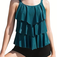 Ruffle Trim Tankini Set Women's 2 Piece Swimsuit
