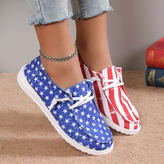 Women's Star & Striped Print Sneakers Lightweight Lace Up Canvas Shoes Casual