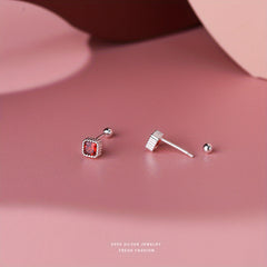12pcs S999 Silver Colorful Zircon Stud Earrings Set Minimalist Ear Jewelry Gift