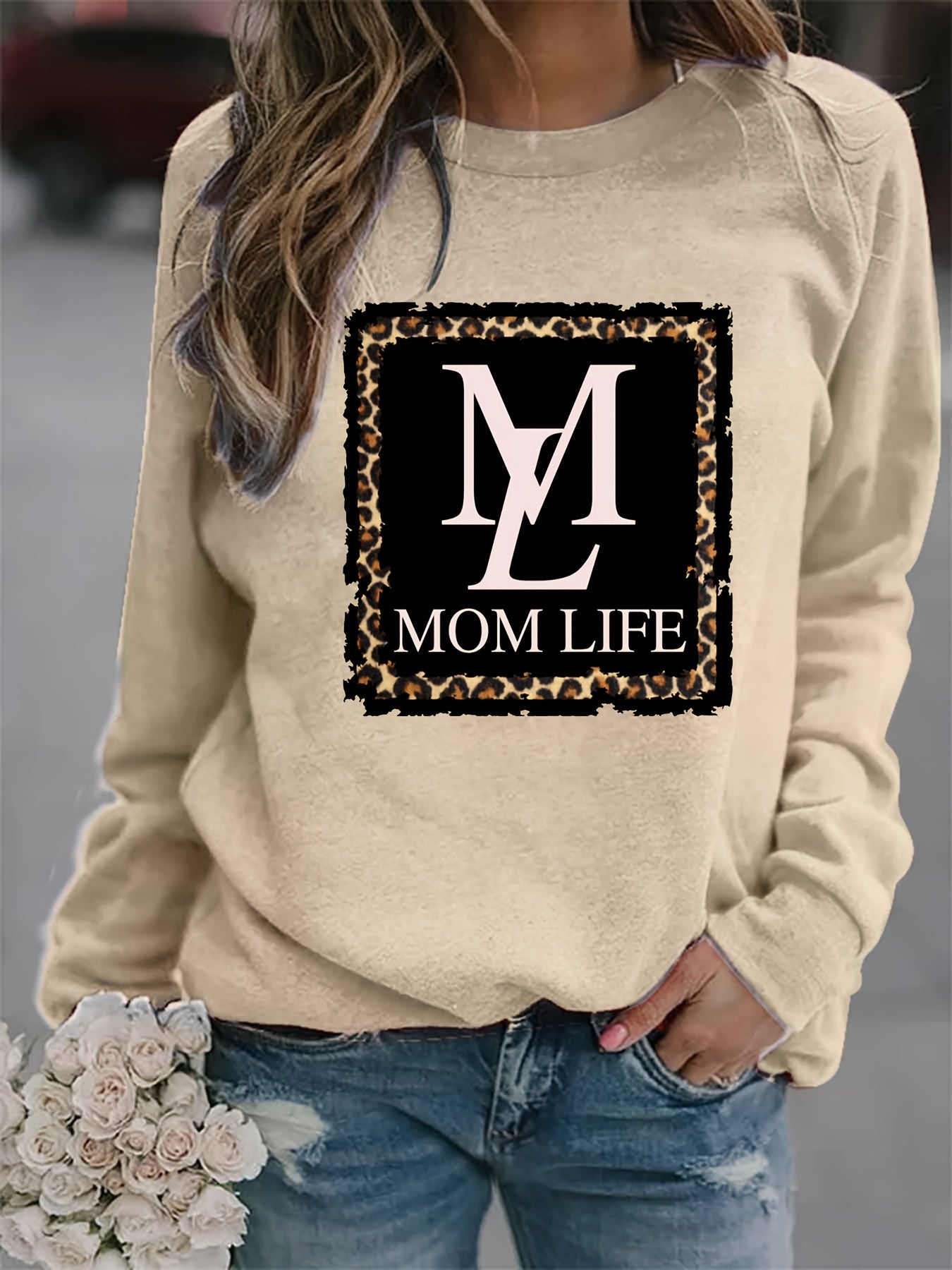 Mom Life Print Loose Sweatshirt Women's Clothing